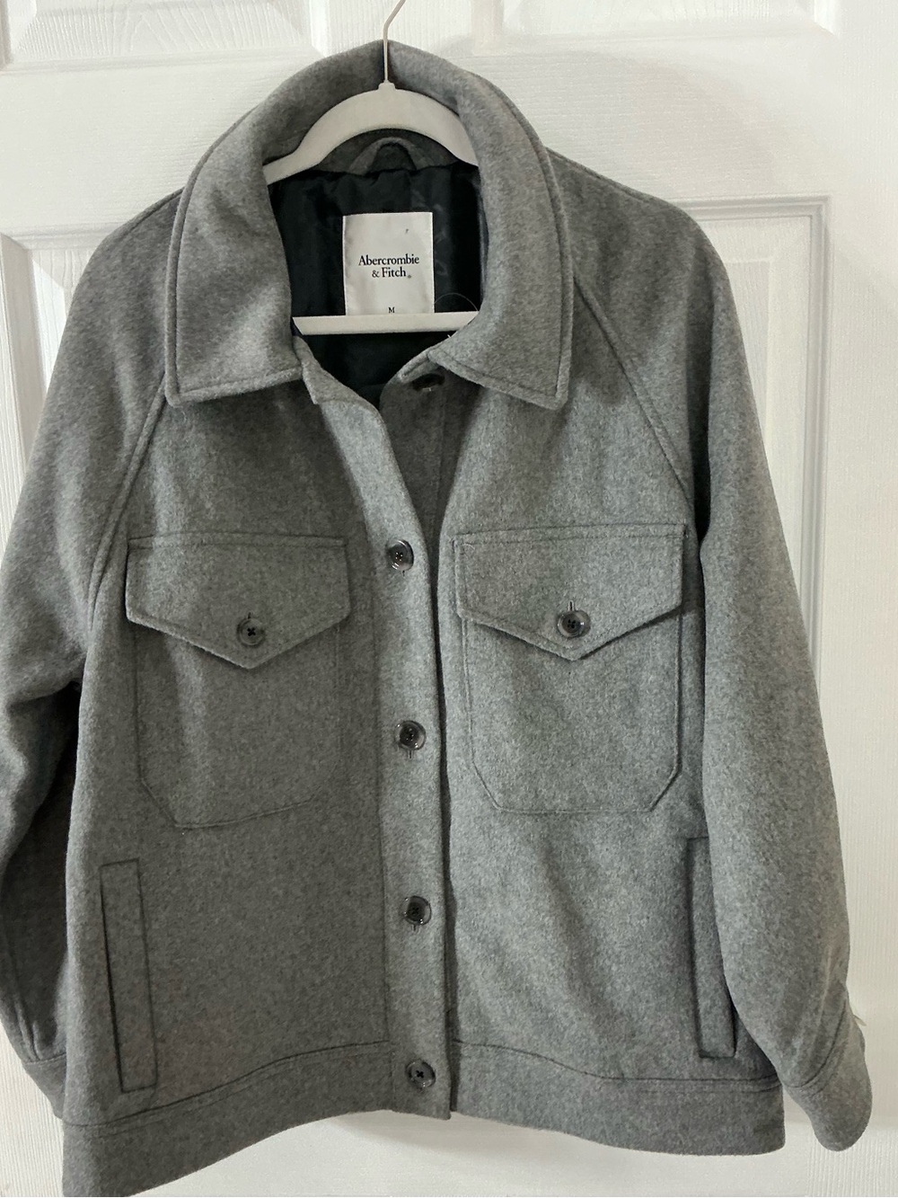 NWOT Abercrombie & Fitch Gray Wool Blend Heavy Shacket Shirt Jacket Size M